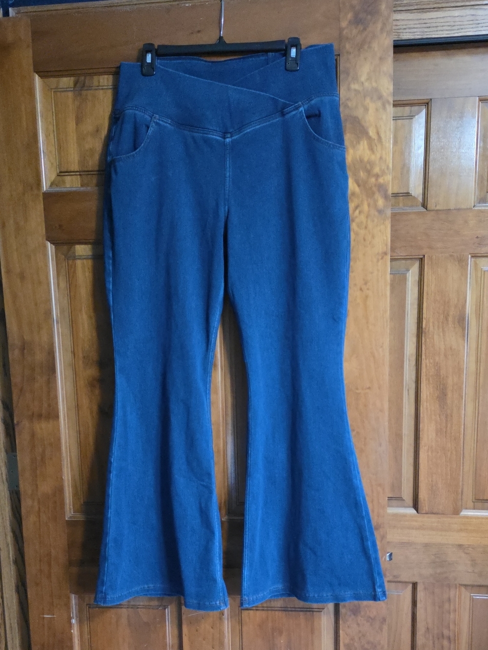 HALARA Dark Blue Flare Jeans with Crossover Waistband